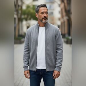 Emanuel Ungaro Gray Full Zip Knit Sweater Jacket Sherpa Lined Men’s M GrampaCore